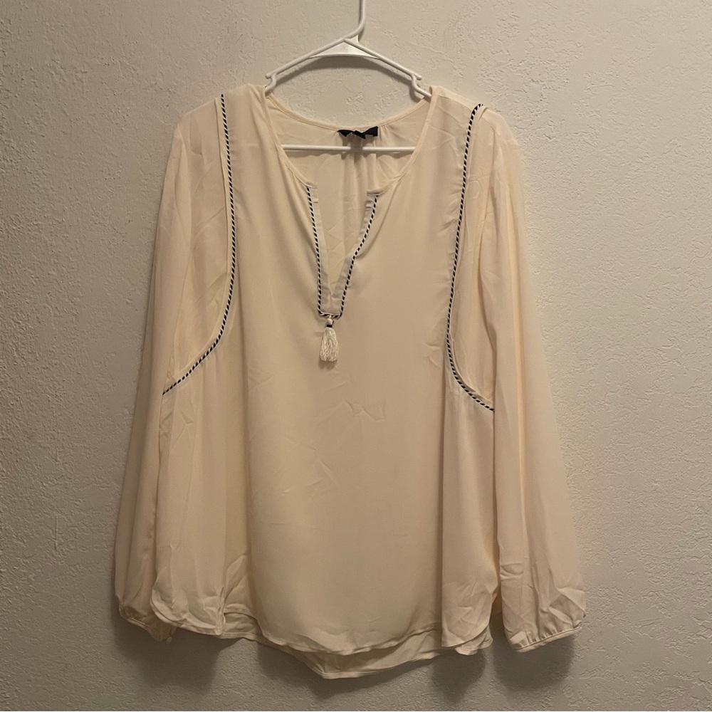 J. Crew Long Sleeve Tassel Trim Blouse Cream Size 16